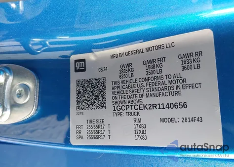 2024 Chevrolet Colorado 4Wd Lt from USA, damaged, VIN 1GCPTCEK2R1140656